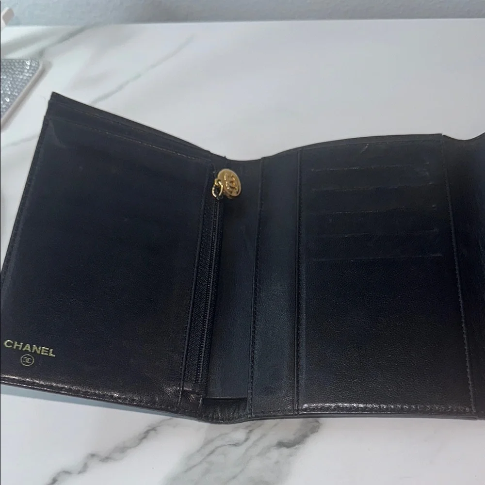 Chanel Black Wallet with Gold Logo